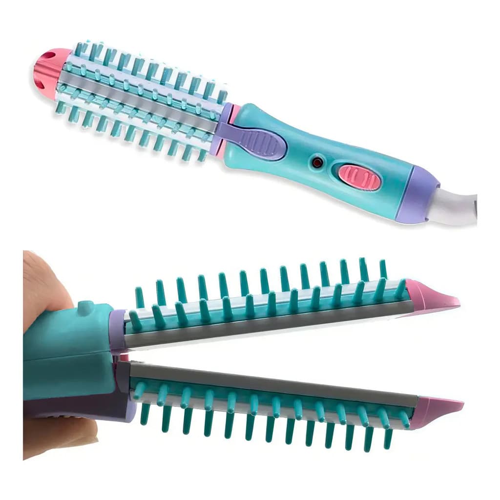 MINI Escova Enrola Cabelo Chapinha Alisadora 2 Em 1 Cores