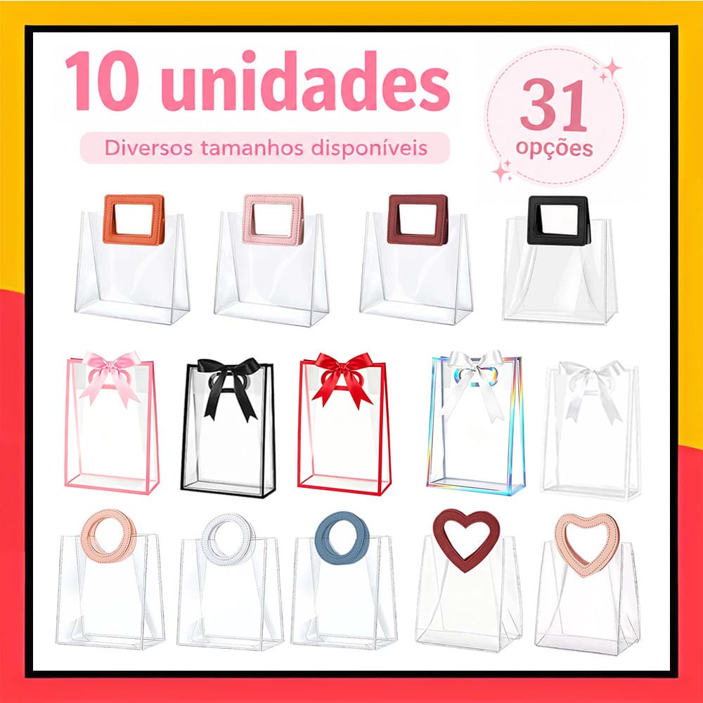 10 sacos de mão brancos transparentes conjunto de sacos de presente em pvc