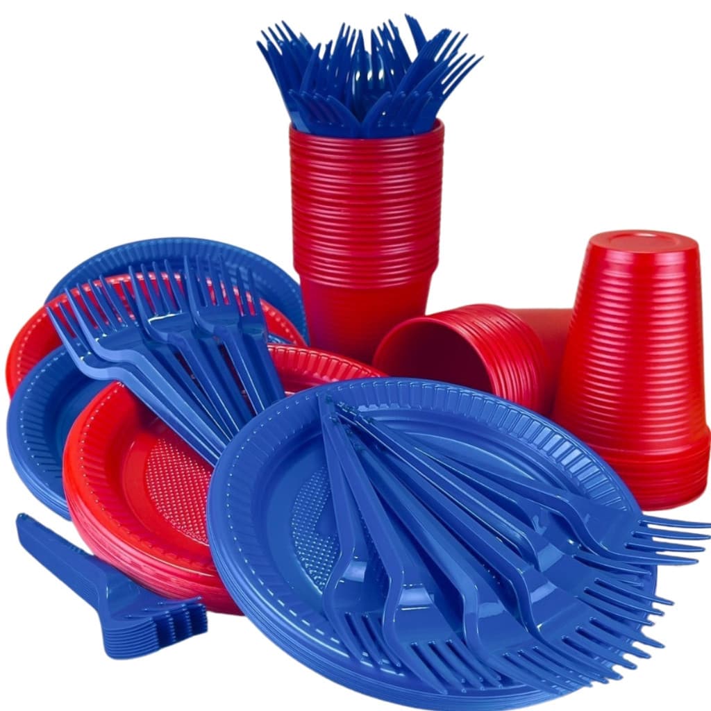 Kit Descartável 150 Peças para Festa 50 Pessoas  50 Copos 50 Pratos e 50 Garfos