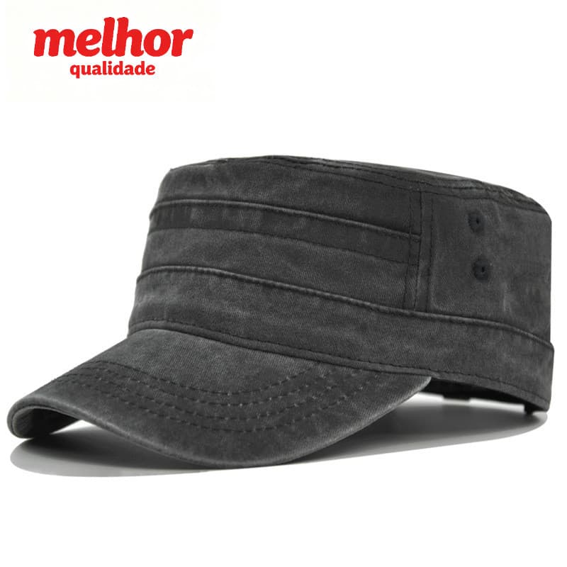 Boné militar de topo plano lavável retrô angustiado boné de ferramentas de algodão ajustável ao ar livre guarda-sol boné
