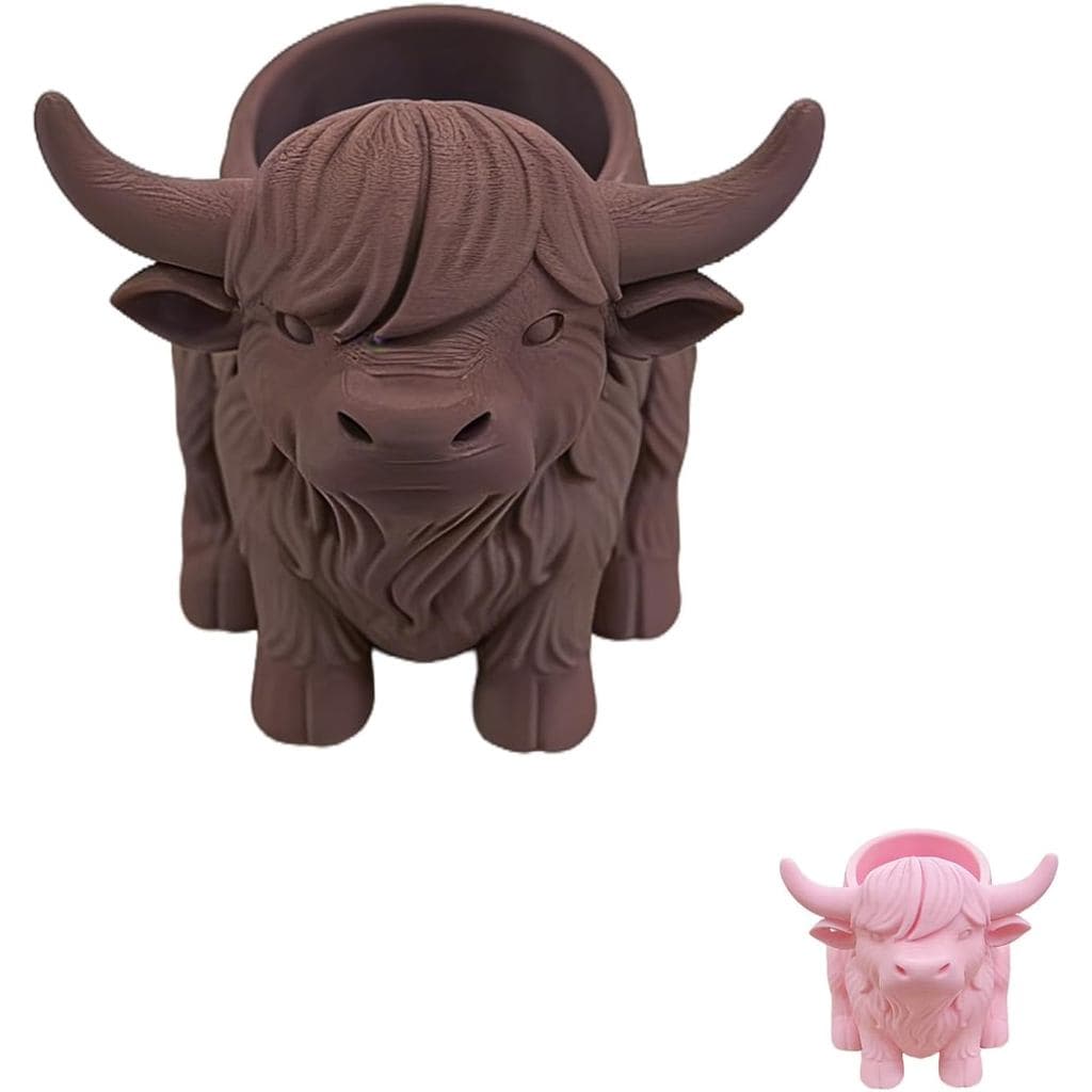 Porta-Canetas Vaca Highland - Organizador de Canetas de Mesa e Pincéis de Maquiagem, Recipiente Criativo para Material d