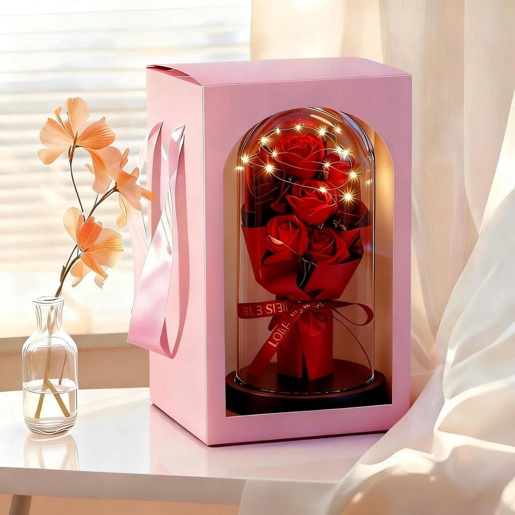 rosas flores artificiais secas para decoração jarro de buquê flor sempre viva com Luz LED Presente Namorada aniversário