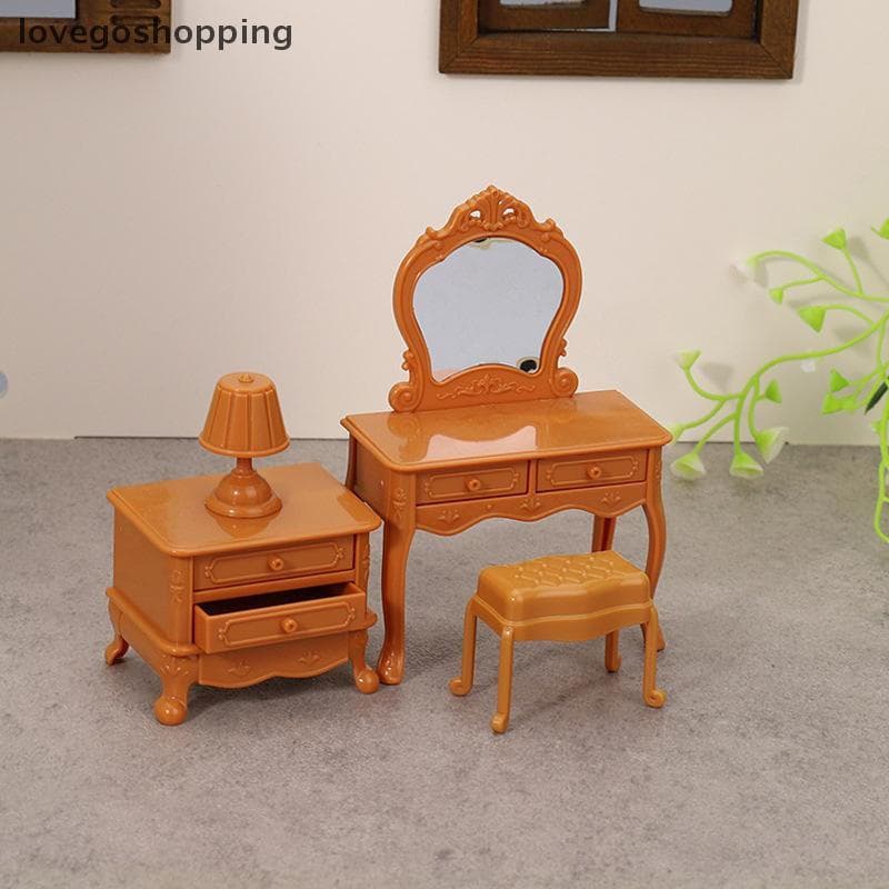 [lovego] 1 : 12 Casa De Bonecas Em Miniatura Penteadeira Com Espelho Mesa De Cabeceira Cadeira Maquiagem Decoração De Br