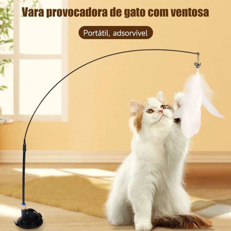 Brinquedo Varinha Gato Passaro Com Ventosa Fixa No Chao