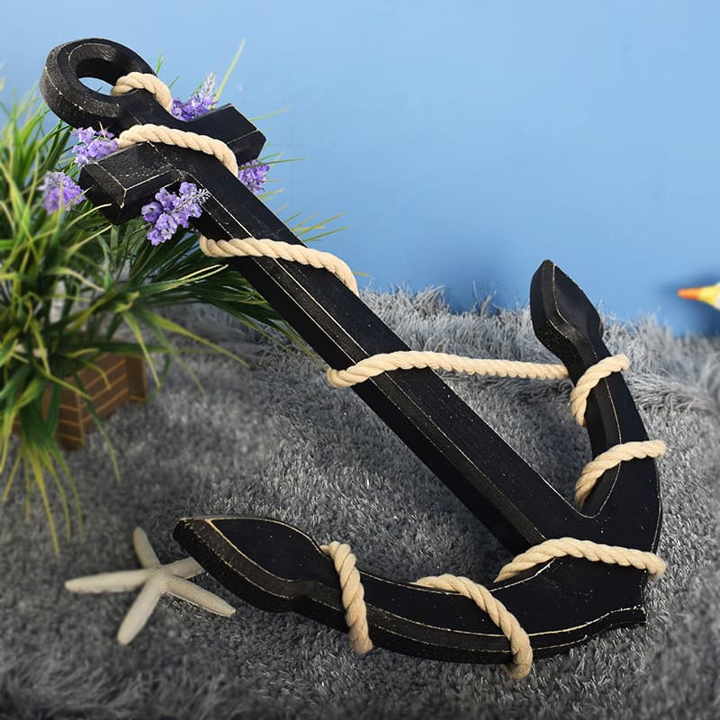 62CM grande âncora azul estilo mediterrâneo madeira maciça angustiado âncora decoração pingente parede acessórios para c