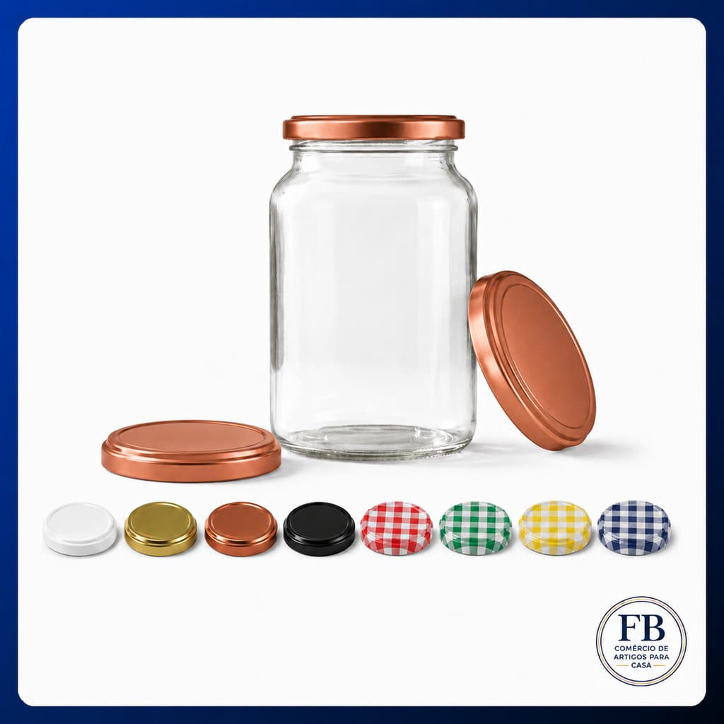 Kit 15 Potes de Vidro Conserva 600ml Tampas Lacres para Palmito Pepino e Doces
