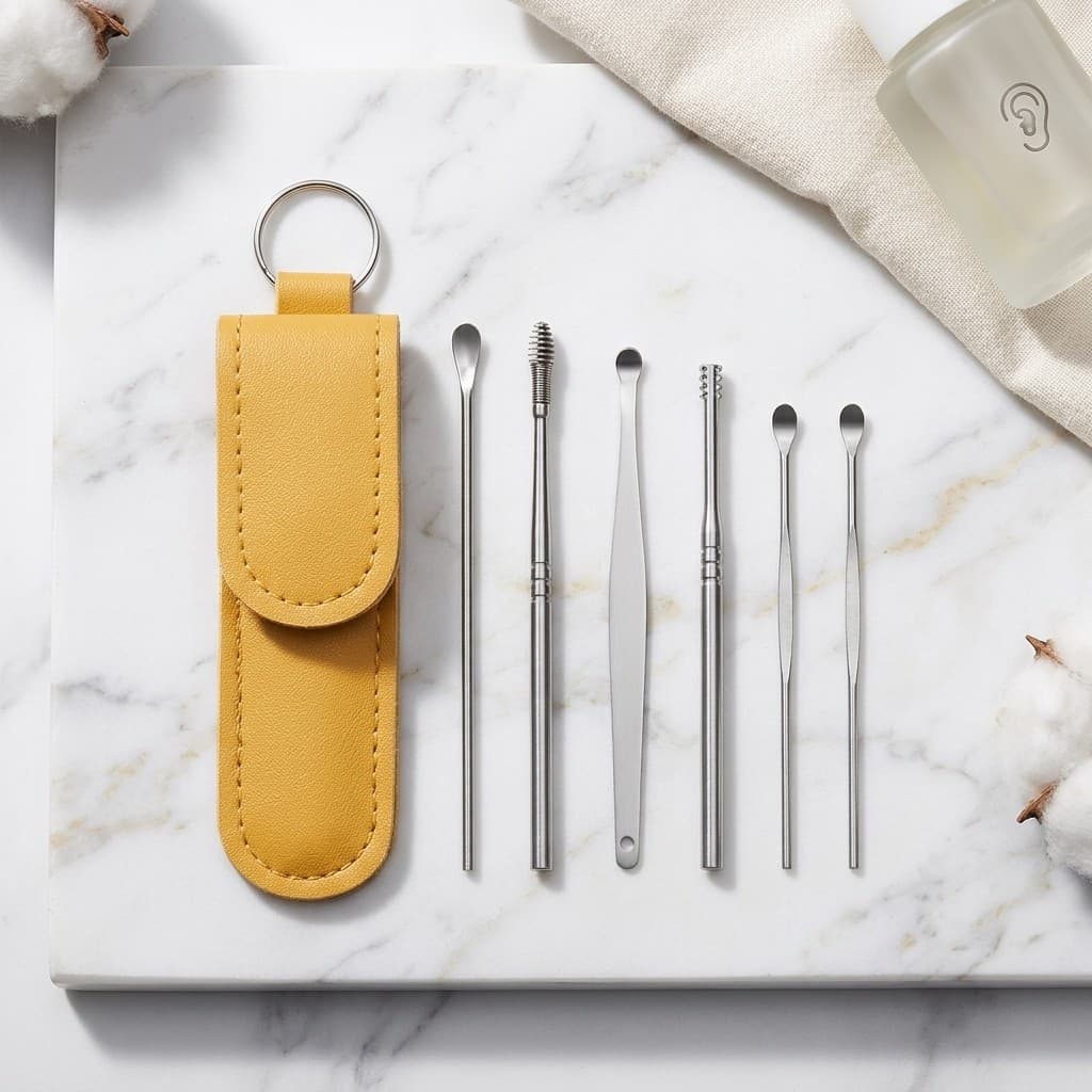 Utensílios de Remoção de Cera de Ouvido Inox 6 Peças com Estojo