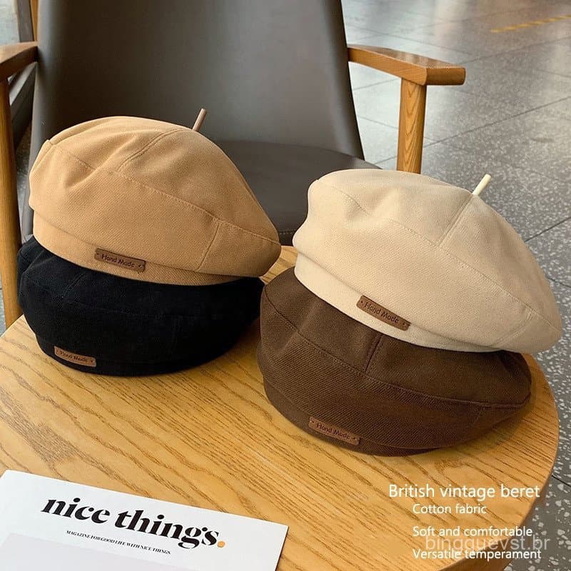 Boina Feminina Boné Outono E Inverno Algodão Quente Elegante Estilo Britânico Pintor Chapéu Vintage Versátil Masculino B