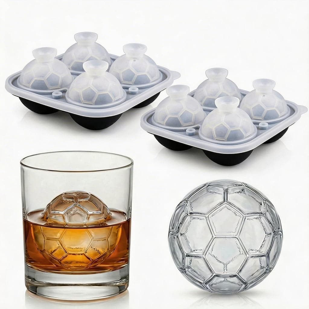 Forma de Gelo de Silicone (2 Peças) com Tampas, Formas Divertidas de Bola de Futebol, Fácil de Desenformar para Whisky,