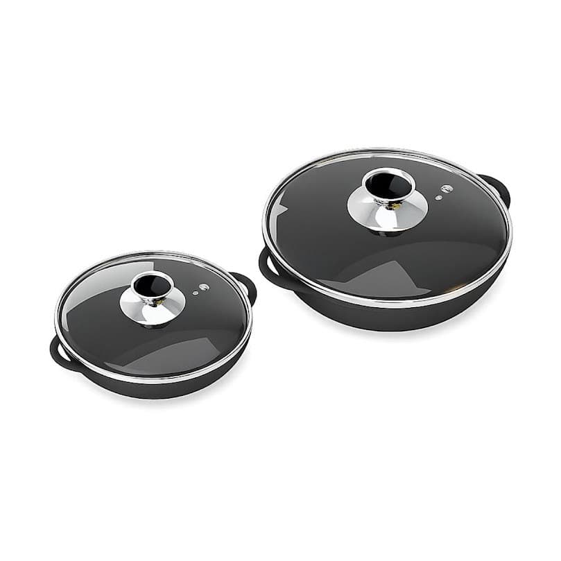 Kit Parmegiana Tampa Vidro 2pcs Ferro Fundido Panela Mineira