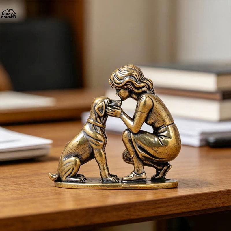 Diversão Retro Criativo Latão Menina Cão Estatueta Pequeno Ornamento Artesanal Estética Casa Escritório Mesa Prateleira