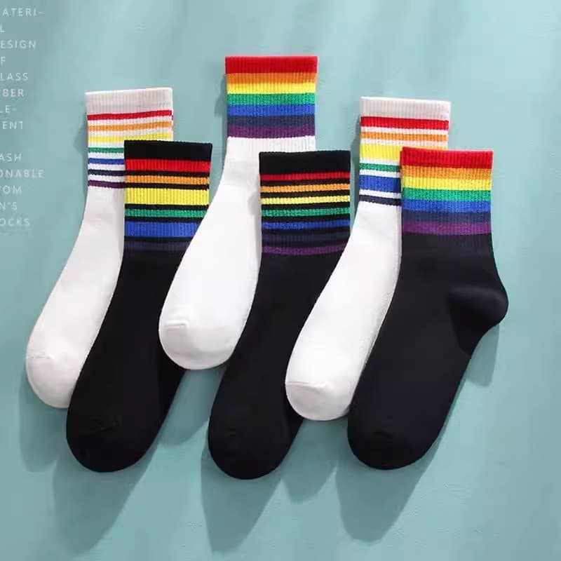 Meias De AlgodãO Femininas Listradas Em Cores Do Arco-ÍRis, Meias Esportivas Finas E RespiráVeis, Meias Casuais VersáTei