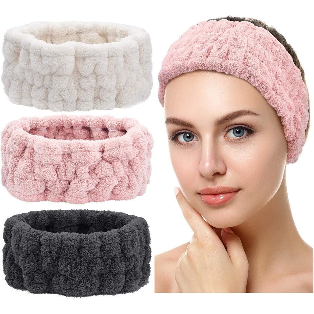 Conjunto de 3 Faixas de Cabelo para Spa, Usadas para Maquiagem e Lavagem do Rosto, Faixa de Cabelo para Spa, Yoga, Espor
