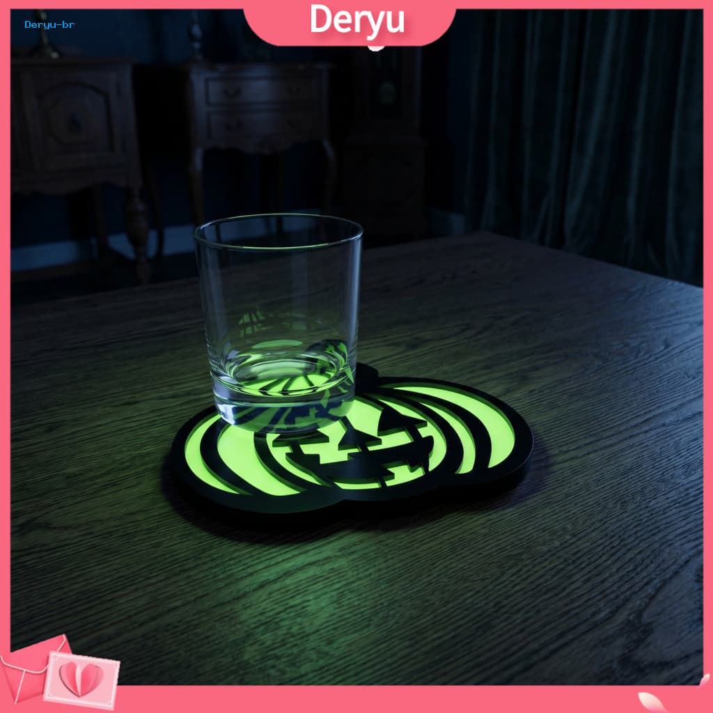 Reusable Kitchen Utensils Accessories Halloween Coasters Glow-in-the-dark Wooden Set – Pumpkin Skull Spider Web Design