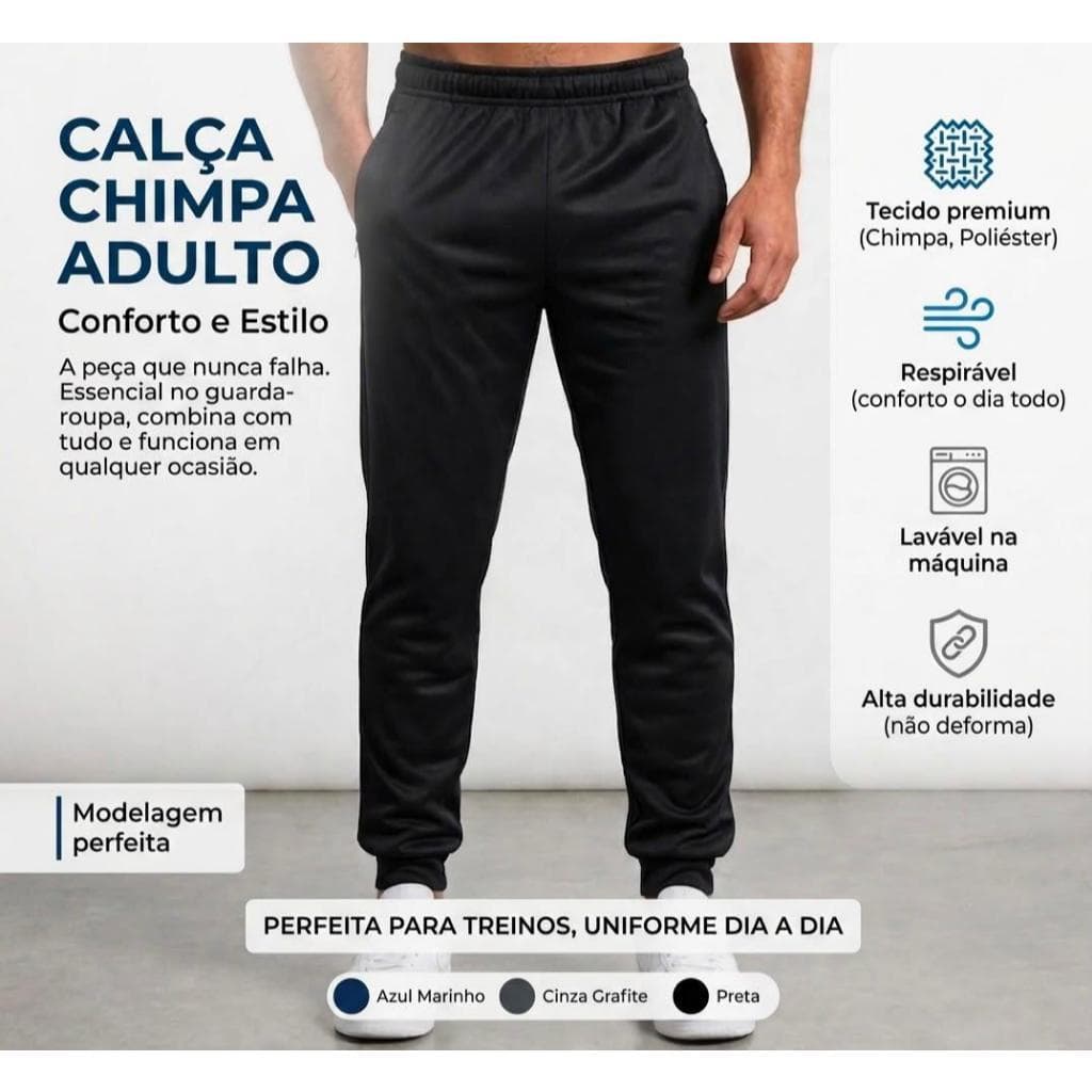 Combo 2 Calças Chimpa Premium Flanelada Bolsos Com Ziper Somos Fabricantes