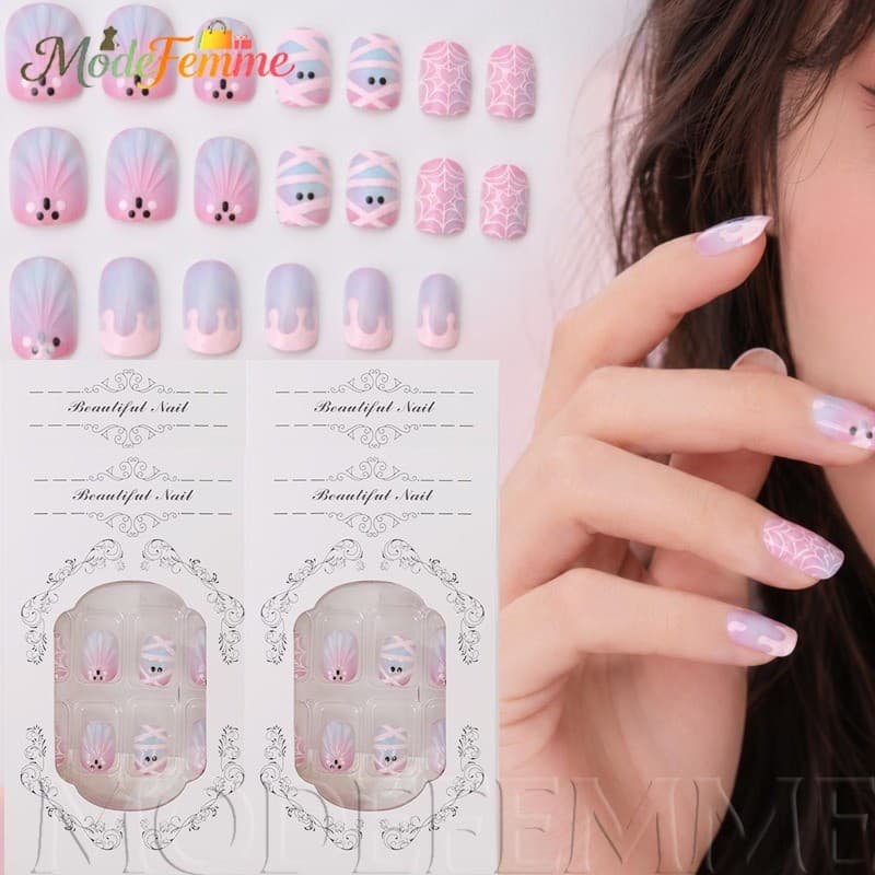 [À Venda] [Decoração De Halloween] Remendo Removível Para Arte Em Unhas-Olho De Gato Fantasma Rosa-Postiças Manicure-Fes