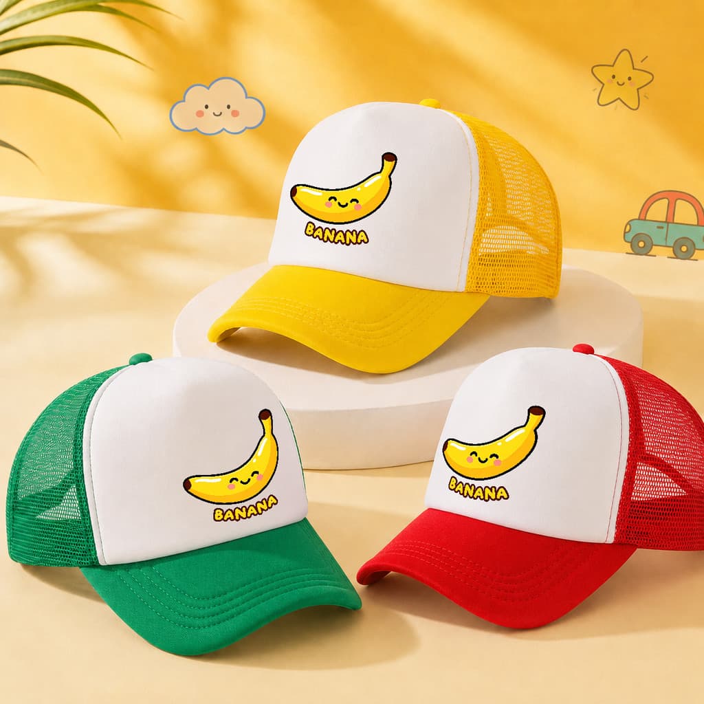 Chapéu De Beisebol Estampado De Banana De Desenho Animado , Malha Respirável , Guarda-Sol , Viagem , Multifuncional , Pr