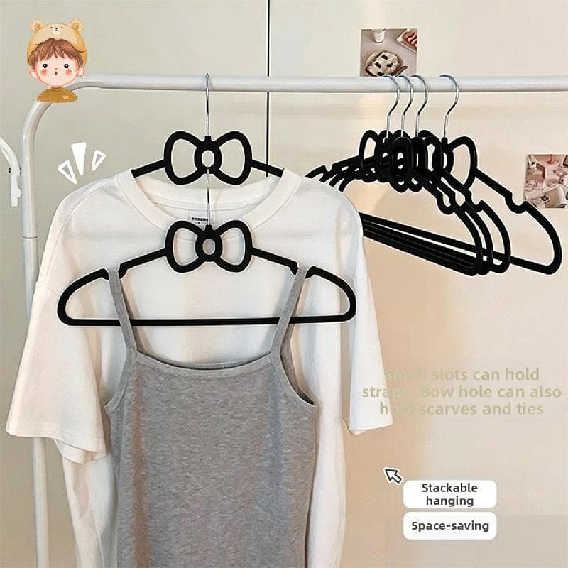 Cabides De Veludo Antiderrapantes Com Laço , Cabide Para Roupas Que Economizam Espaço Entalhes Camisas , Vestidos , Calç