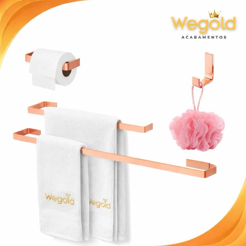 Kit Quadrado Rose Gold  4 Peças - Acessórios Para Banheiro Luxo