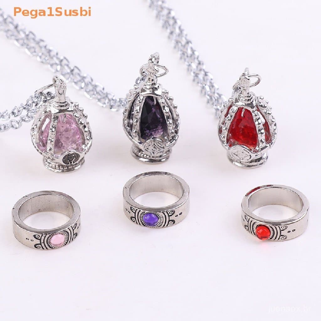 Pega1Susbi 2 peças/conjunto Anime "Madoka Magica" Cosplay Colar com Pingente de Pedra Preciosa Anel Presente Promocional