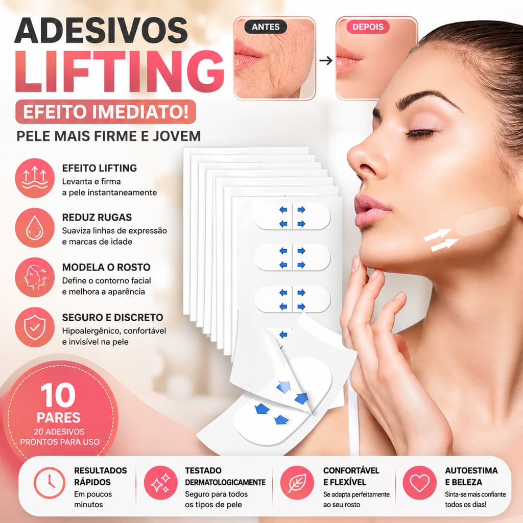 40 Pcs Adesivos Facial Fita De Lifting Anti Envelhecimento Faciais Transparentes Para Levantar e Revitalizar Pele Top
