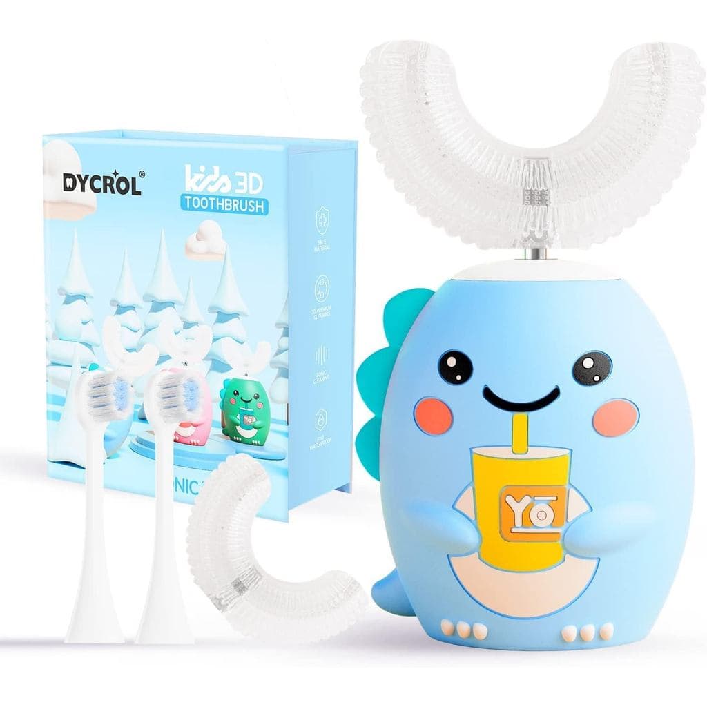 Escova de Dentes Elétrica Infantil em Forma de U DYCROL com 4 Cabeças de Escova, Escova de Dentes Sônica para Crianças c