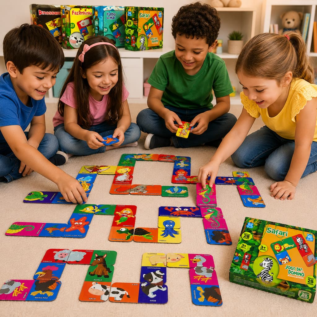 JOGO DE DOMINÓ INFANTIL BRINCANDO COM OS ANIMAIS DIVERSÃO