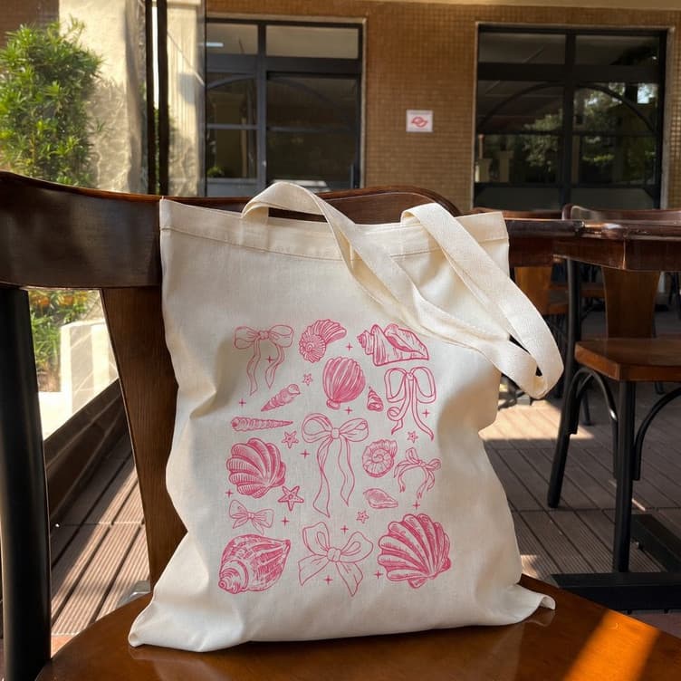 Bolsa Ecológica Ecobag CONCHA ROSA - 100% algodão ecobag praia Bolsa Sustentavel Verão