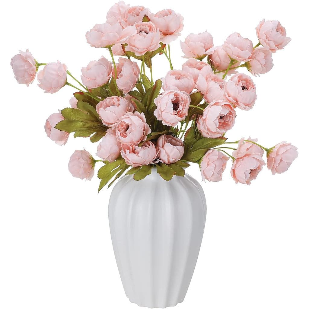 8 Peças de Flores de Peônia Artificiais com Hastes, Peônias de Seda Artificial Rosa Champagne, Seis Cabeças por Haste, R