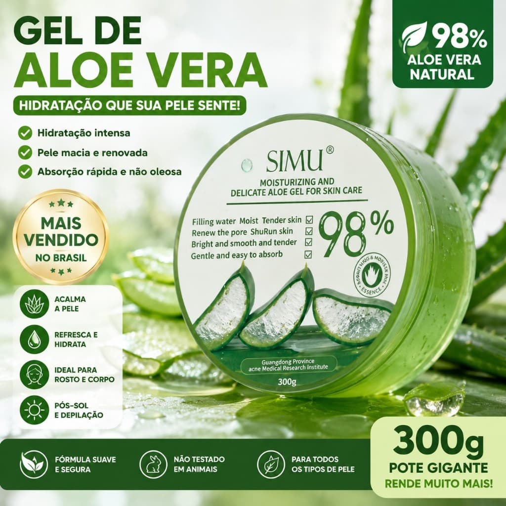 Novo Gel Aloe Vera E Babosa 98 %-Hidratante Iluminador Para Rosto Corpo , Cuidado Oleoso