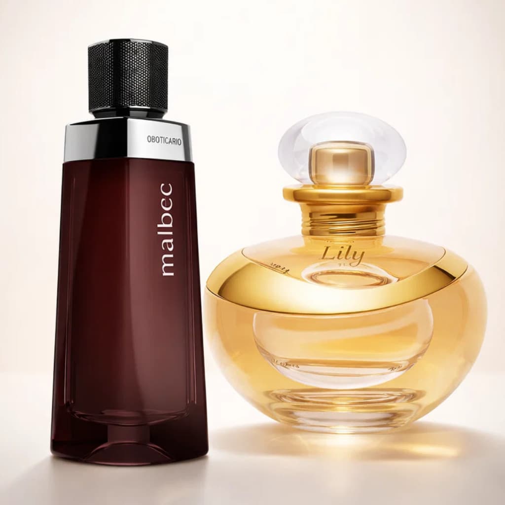 Kit 2 Perfumes Malbec e Lily Masculino Feminino Luxo Presente Casal Premium