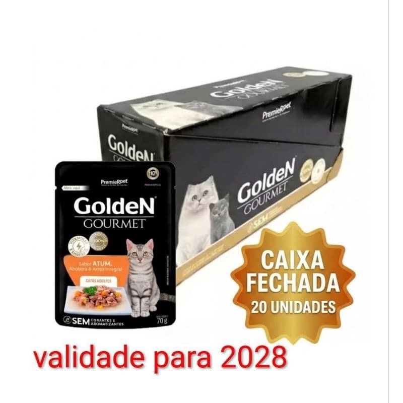 Sache Ração Úmida Golden Gourmet Para Gatos Adultos Atum 70g  Caixa 20 un.