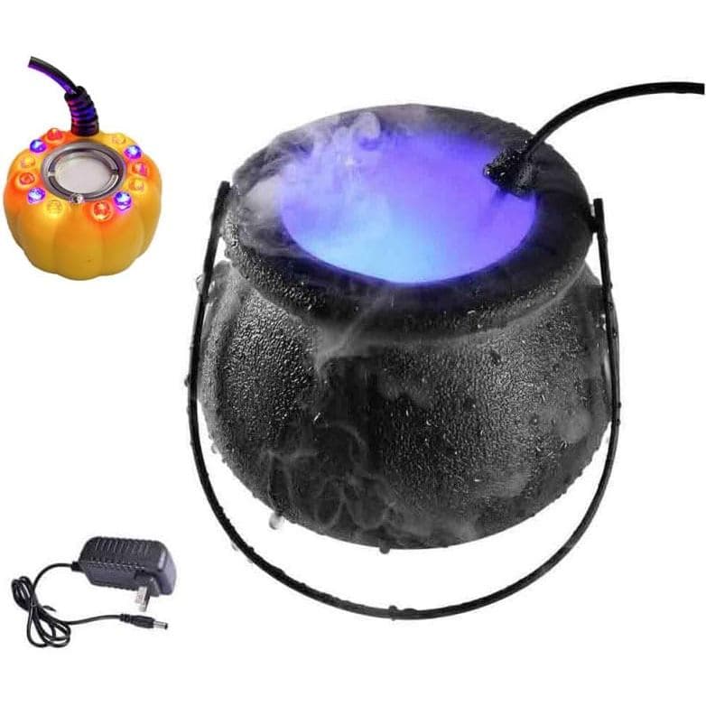Caldeirão de Bruxa para Fazer Névoa, Balde Caldeirão Preto, Nebulizador com 12 LEDs e 7 Cores, Máquina de Névoa Atomizad