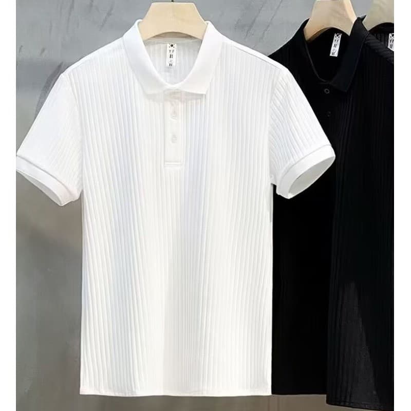 Camisa polo de seda gelo Anti-tira malha polo camisa de manga curta verão topo na moda lapela masculina confortável All-