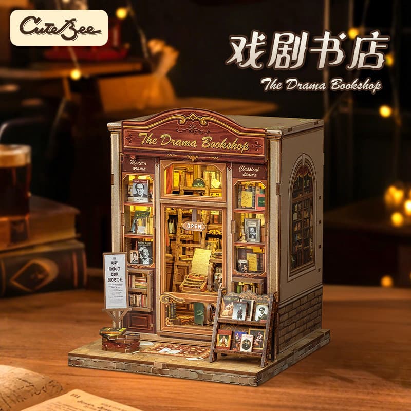 Palha StrawBee Drama Livraria Artesanal DIY Tridimensional Cena Em Miniatura Mini Cabine Montado Modelo Brinquedo Presen