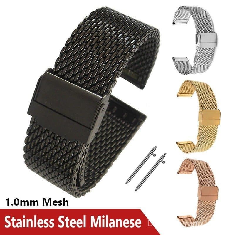 Pulseira de Relógio Milanesa, Aço Inoxidável, 1.0mm, Malha Espessa, 3mm de Espessura, Pesada, 18/20/22/24mm, Liber