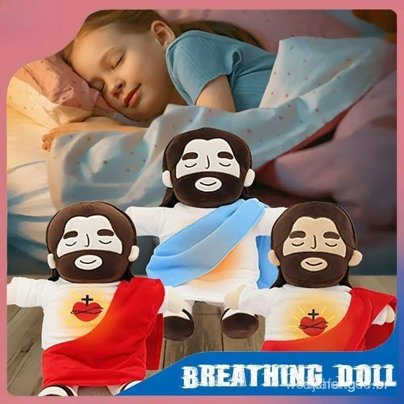 2025 Novo Brinquedo de Pelúcia Jesus Respirando Calmante para Crianças, Companheiro de Sono com Som e Luz, Presente de F