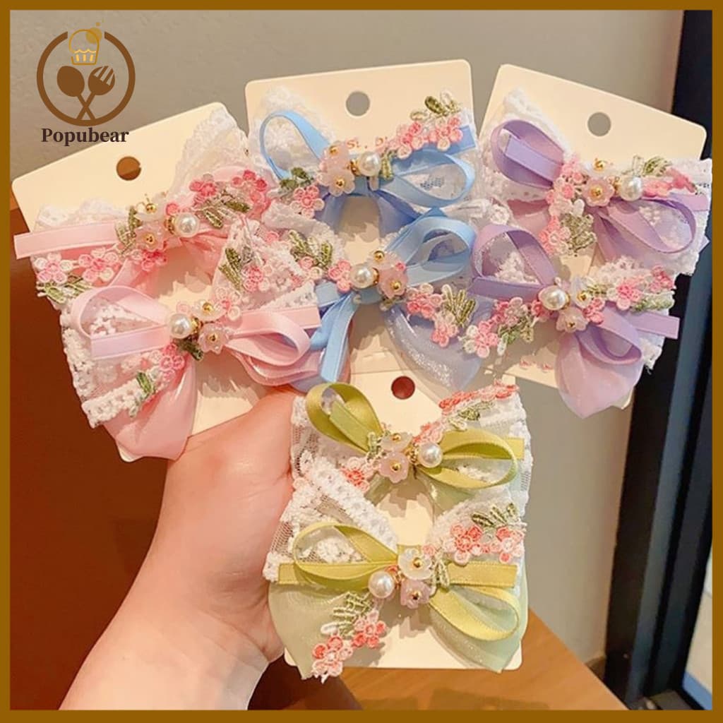 Lace Hair Clip Princess Style Accessory Spring Forest Girl Pin Thin Organza Embroidery Flower with Imitation Pearls for
