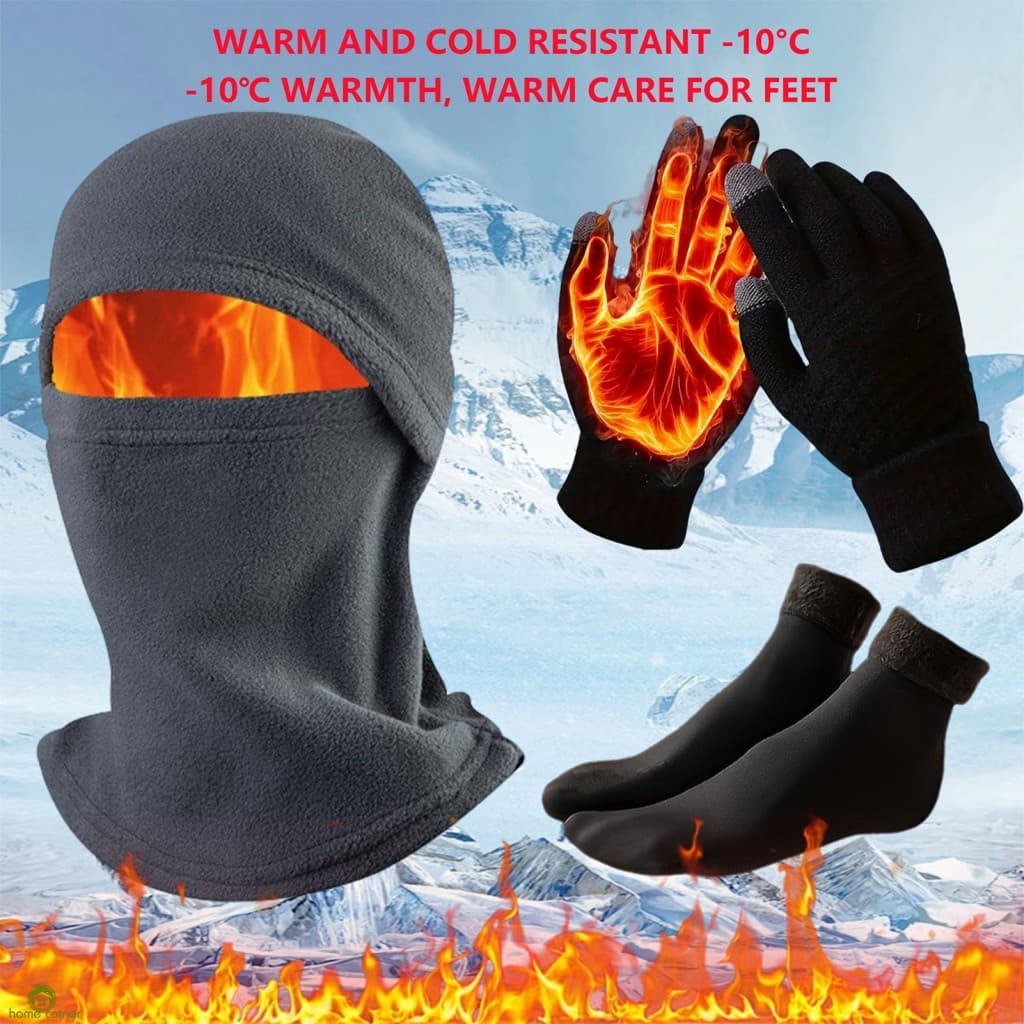 Chapéu De Inverno Luvas E Meias Conjunto De Secagem Rápida Quente Antiderrapante Uma Peça Elásticas Macias Meia Apto Par