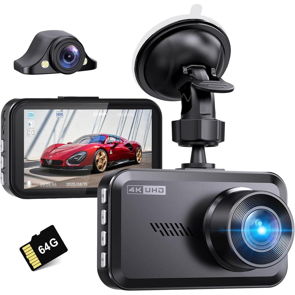 Câmera Veicular Miden 4K+2.5K Frontal e Traseira, Cartão SD de 64GB Grátis, Câmera Veicular Dupla UHD 2160P+1600P para C