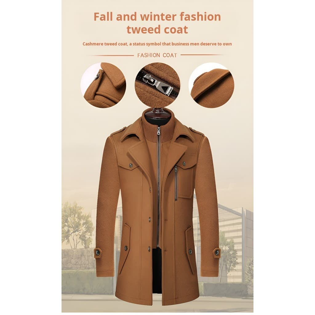 [Ideal para o Frio] Casaco masculino de lã com zíper removível, estilo juvenil padrão. Casaco Masculino/Inverno/Lã/Moda