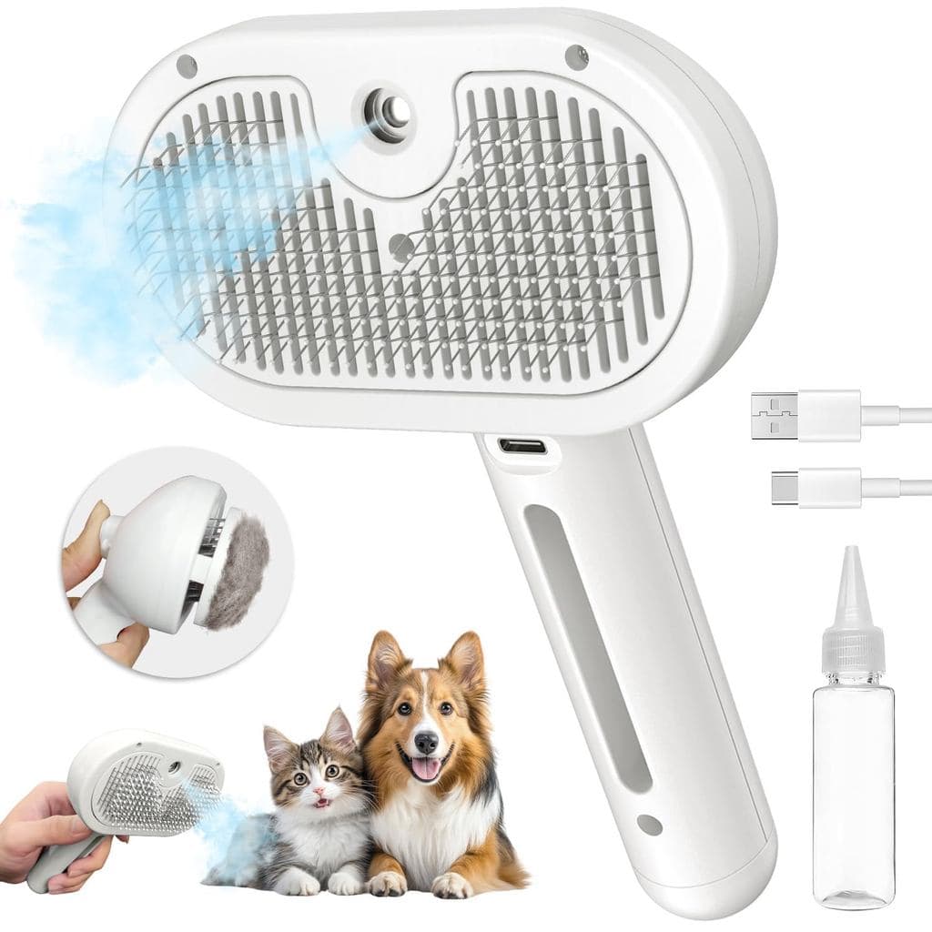 Pecait ​ Escova a Vapor para Gatos para Remover Pelos, Escova a Vapor 3 em 1 para Gatos com Limpeza Automática, Escova p