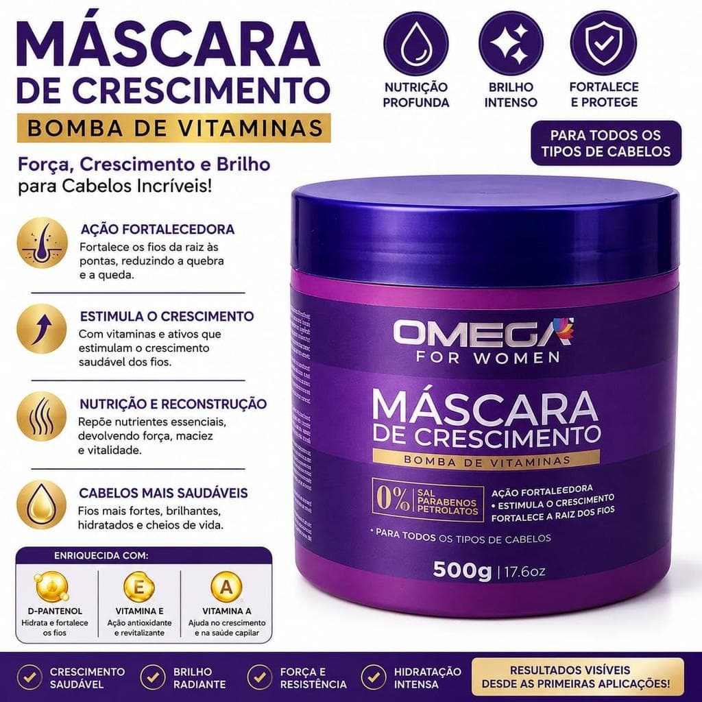 Máscara Capilar Omega Hair Bomba de Vitaminas 500g - Hidratação e Maciez