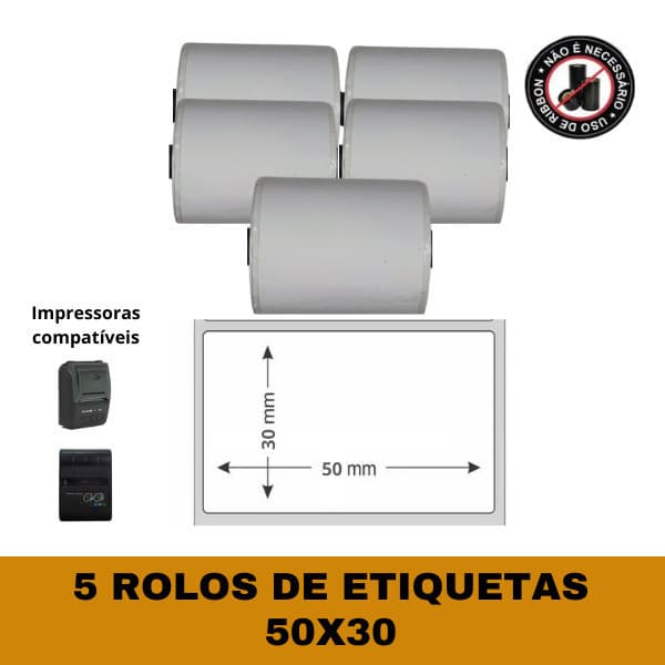 Etiqueta Adesiva 57x30 Para Mini Impressora 58mm - 5 Rolos