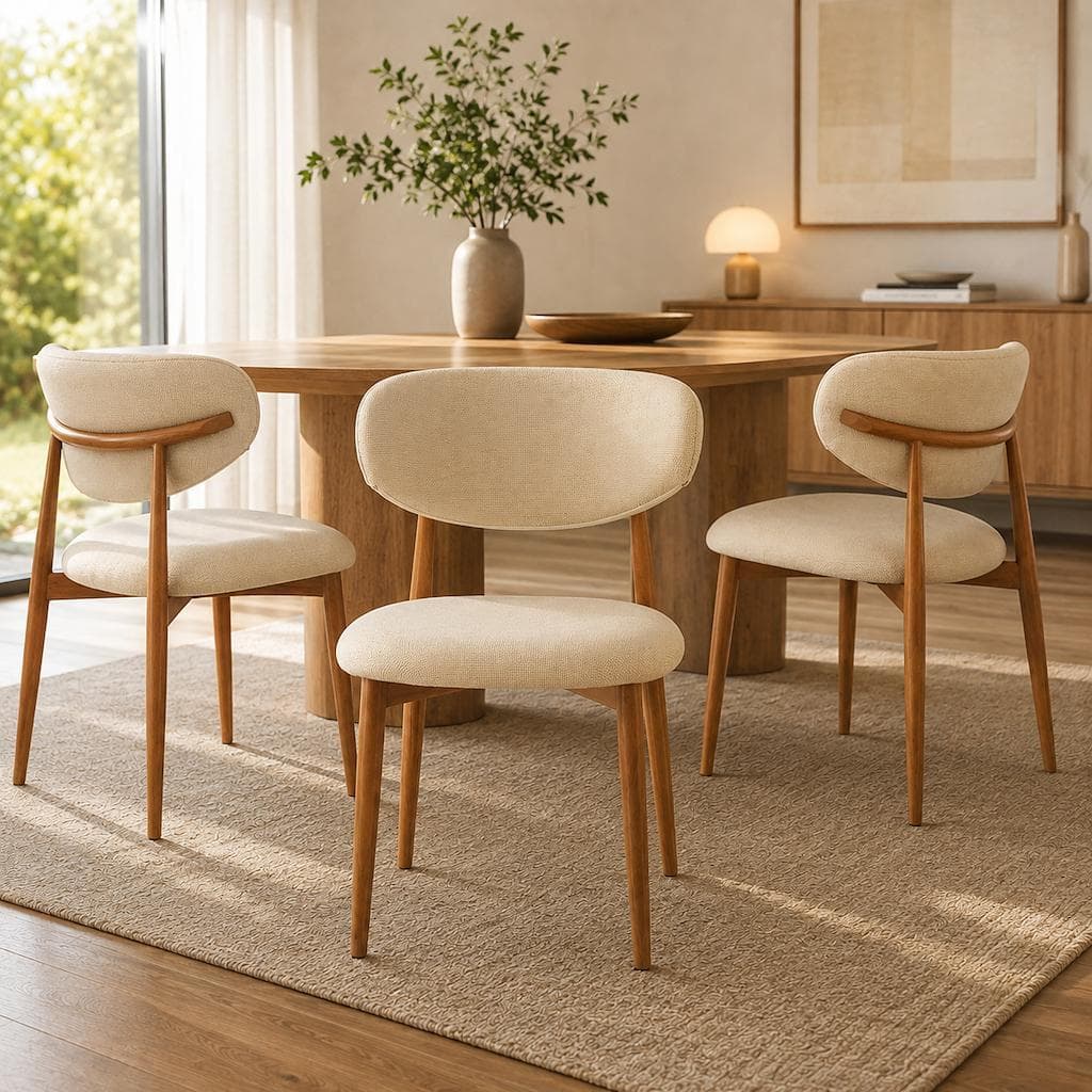 Kit 3 Cadeiras Alice Estofadas Creme Sala de Jantar Moderna Confortável Design Contemporâneo