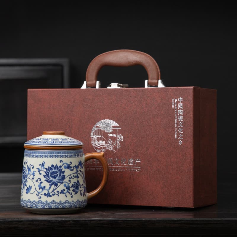 Copo com filtro para água, xícara de chá Ru kiln com tampa, caneca de estilo chinês para preparação de chá em escritório