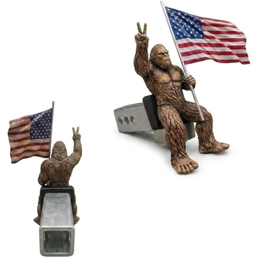 Engate de Reboque Patriota Bigfoot, Plugue de Receptor de Reboque Sasquatch com Bandeira Americana, Capa de Engate de Re