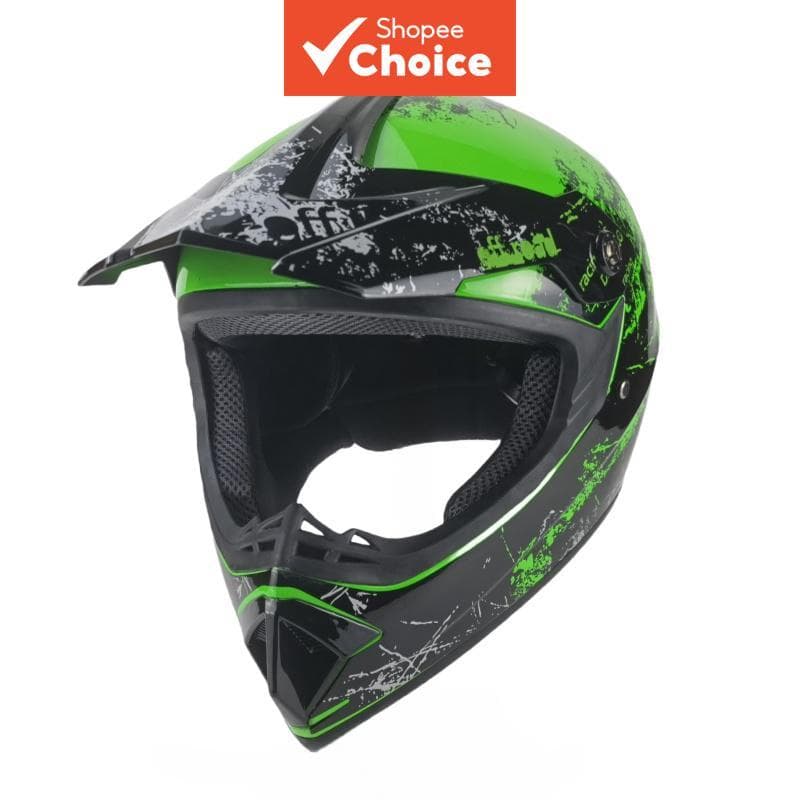 Capacete de Motocross Verde Brilhante com Grafismo de Manchas para Rastreio Off Road, Capacete Integral para Moto de