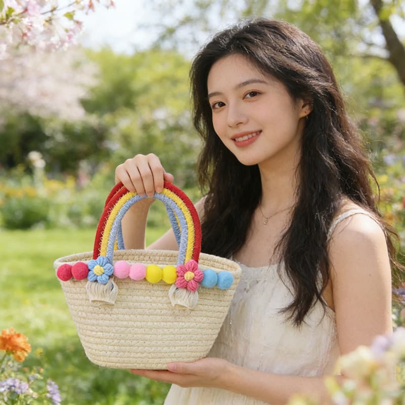 Bolsa coreana nicho algodão corda trançada bolsa trançada bolsa de praia à beira-mar bolsa feminina bolsa de palha
