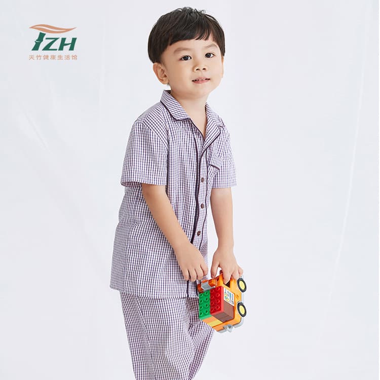 Tzh Tianzhu Marca Meninos Homewear Pijama Verão Terno Fino Cardigan de Manga Curta Estilo 130 150 Tamanho